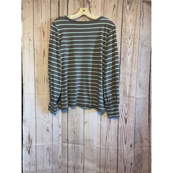 A.n.a. Gray & Teal Stripe Cuffed Sleeve Top Size XL - Picture 5 of 5